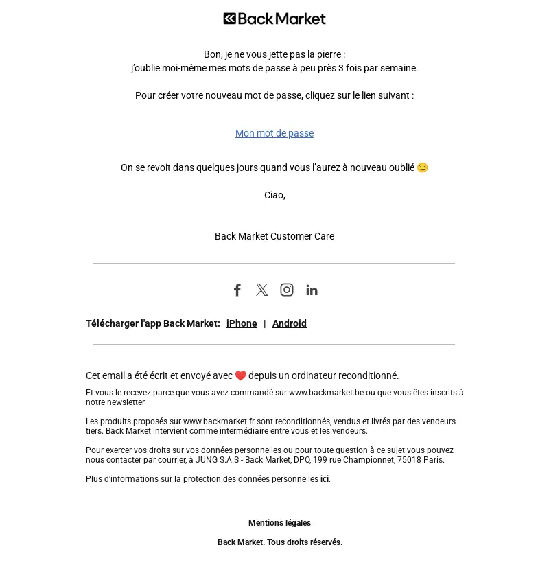 email mot de passe oubli backmarket